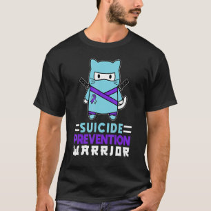 Ninja Cat Suicide Prevention Warrior Pink And Teal T-Shirt