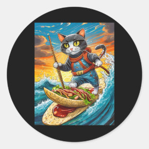 Ninja Cat Surfing A Taco Surfboard With Hot Sauce Classic Round Sticker