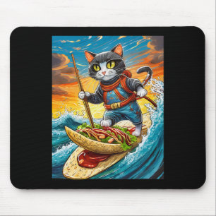 Ninja Cat Surfing A Taco Surfboard With Hot Sauce Mouse Mat