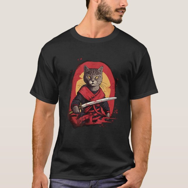 Ninja Cats Stealthy Felines Ninja Kittens Samurai  T-Shirt (Front)