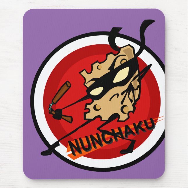 NINJA CHEESE WITH NUNCHUCKS VERTICAL MOUSE PAD (Front)