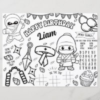 Ninja Colouring Placemat Warrior Party Activity