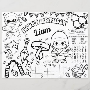 Ninja Colouring Placemat Warrior Party Activity 