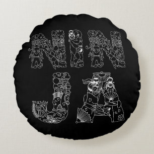 Ninja Cool White Text On Black Round Cushion