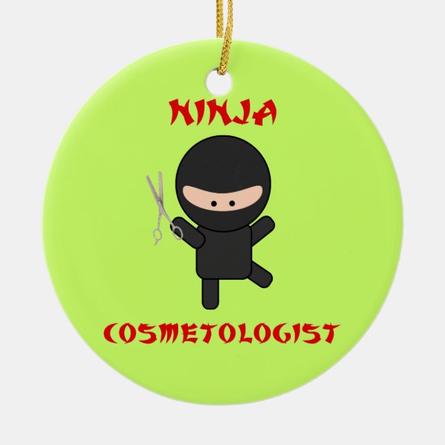 ninja cosmetologist with scissors ceramic tree decoration (Front)