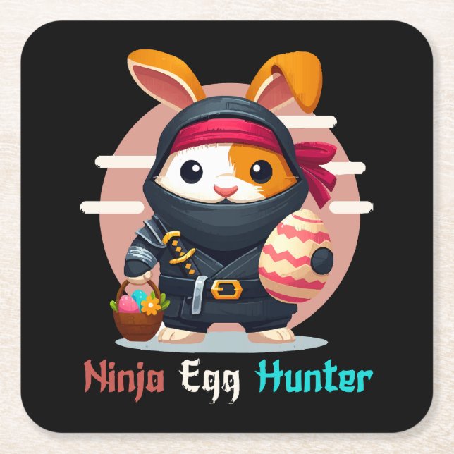 Ninja Egg Hunter Square Paper Coaster (Front)