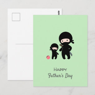 Ninja Father and Kid on Green Postcard