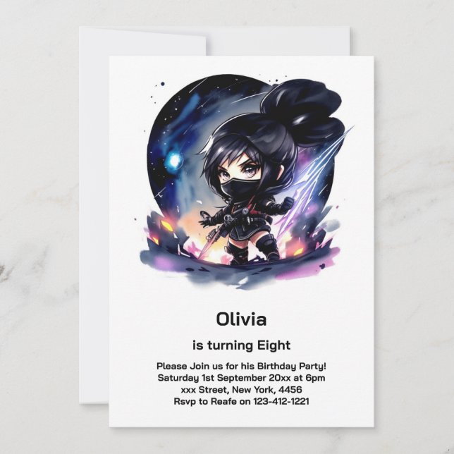 Ninja Girl Birthday Invitation (Front)