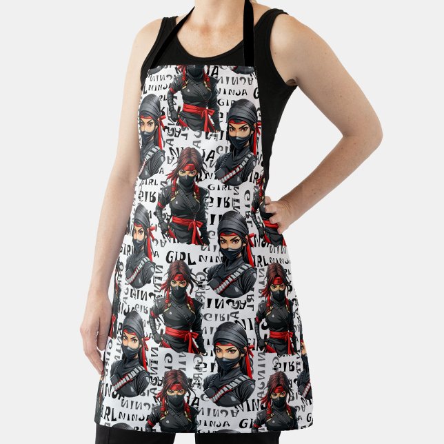 Ninja Girls Anime With Text Pattern Design Apron (Creator Uploaded)