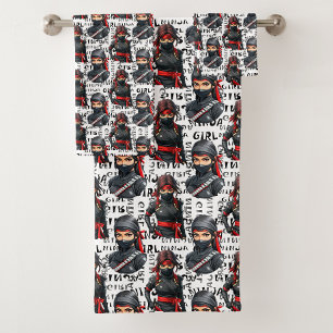Ninja Girls Anime With Text Pattern Design Bath Towel Set