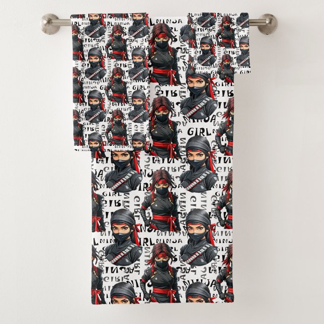 Ninja Girls Anime With Text Pattern Design Bath Towel Set (Creator Uploaded)