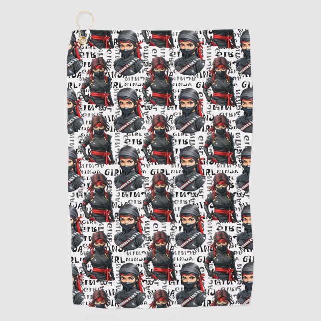 Ninja Girls Anime With Text Pattern Design Golf Towel (Front)