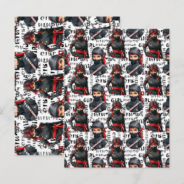 Ninja Girls Anime With Text Pattern Design Postcard (Front/Back)