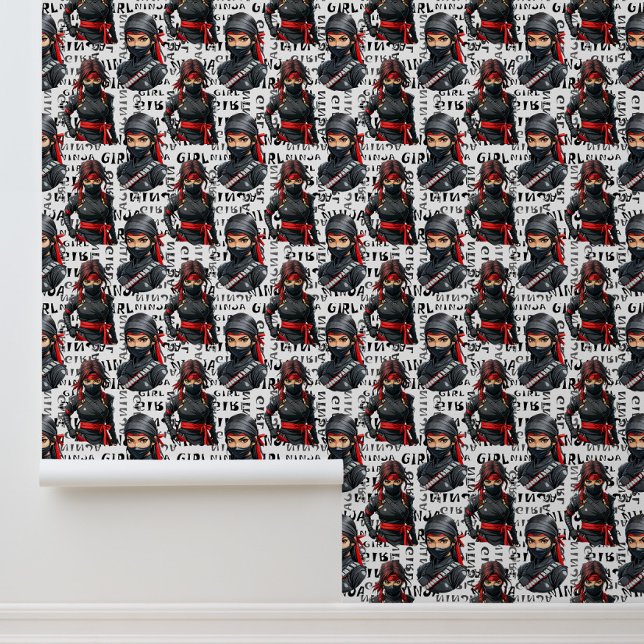 Ninja Girls Anime With Text Pattern Design Wallpaper (Creator Uploaded)