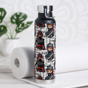 Ninja Girls Anime With Text Pattern Design Water Bottle
