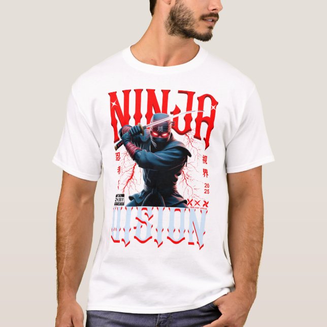 Ninja Holding Katana – Dark Urban Style Art Design T-Shirt (Front)