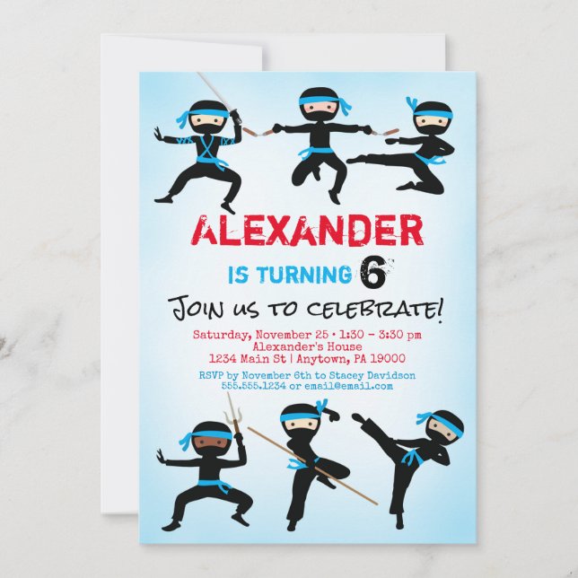Ninja Invitation Ninja Boy Birthday Invite (Front)