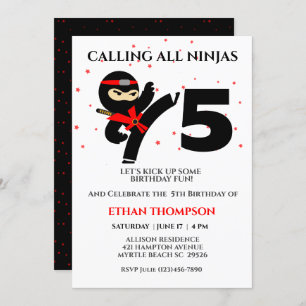  Ninja Karate Birthday Custom Age Party Invitation