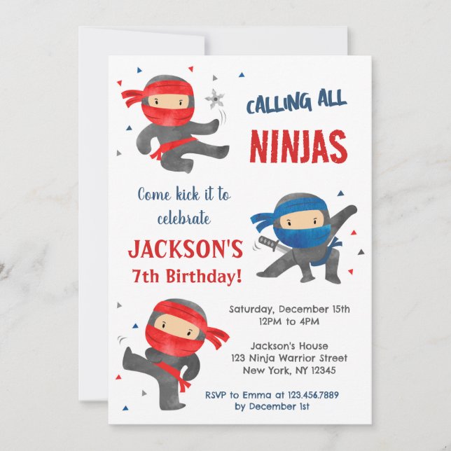 Ninja Karate Birthday Party Invitations (Front)