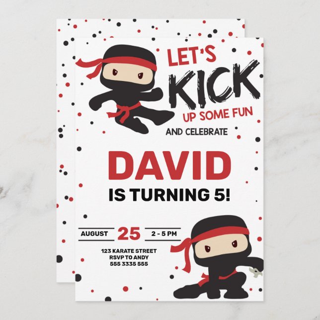 Ninja Karate Boy Birthday Martial Arts Invitation (Front/Back)