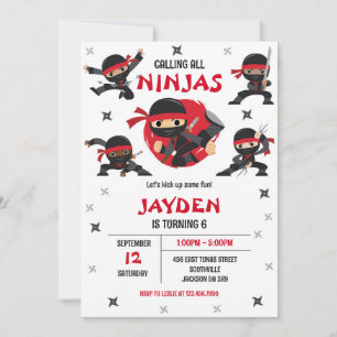 Ninja Karate Kids Boy Birthday Party Invitation