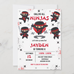 Ninja Karate Kids Boy Birthday Party Invitation