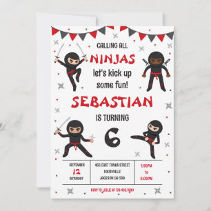 Ninja Karate Kids Boy Birthday Party Invitation
