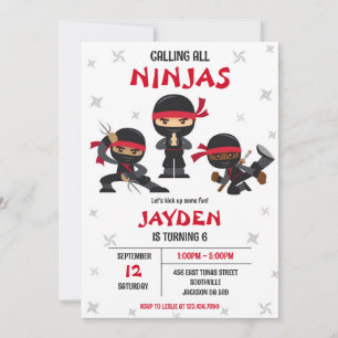 Ninja Karate Kids Boy Birthday Party Invitation