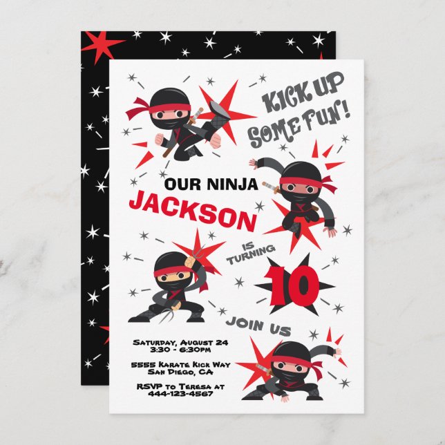 Ninja Karate Warrior Birthday Party Invitation (Front/Back)