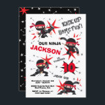 Ninja Karate Warrior Birthday Party Invitation<br><div class="desc">Kick up some Karate fun with this Ninja Warrior birthday party! Features Jumping,  kicking moves with Caucasian,  Black African American and Asian or Mexcian flesh tones.</div>