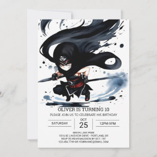 Ninja Martial Arts Whimsical Birthday Invitation