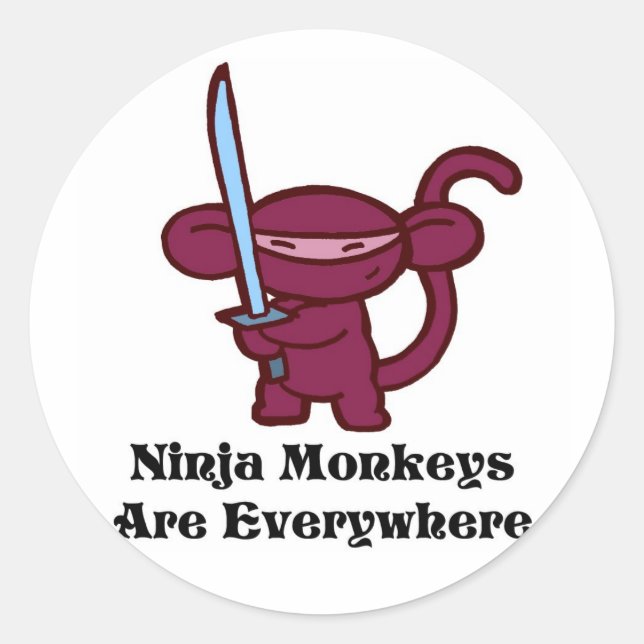 Ninja Monkeys Are Everywhere! Classic Round Sticker (Front)