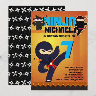 NINJA MOVIE STAR WARRIOR Boys Girls Cartoon Party  Invitation