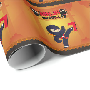 NINJA Movie Star Warrior Kicking it Karate Kids Wrapping Paper