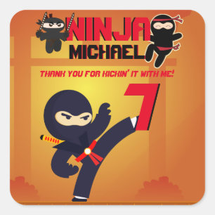 NINJA Movie Star Warrior Kicking it Karate Party Square Sticker