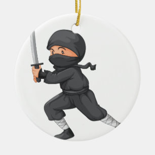 Ninja on white ceramic tree decoration