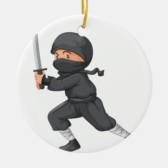 Ninja on white ceramic tree decoration (Front)