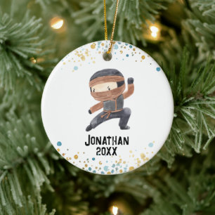 Ninja Ornament, Cute Karate Kids Christmas  Ceramic Tree Decoration