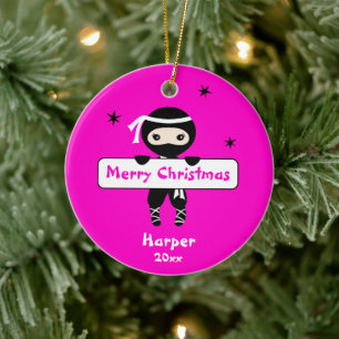 Ninja Ornament, Girls Cute Karate Kids Christmas  Ceramic Tree Decoration