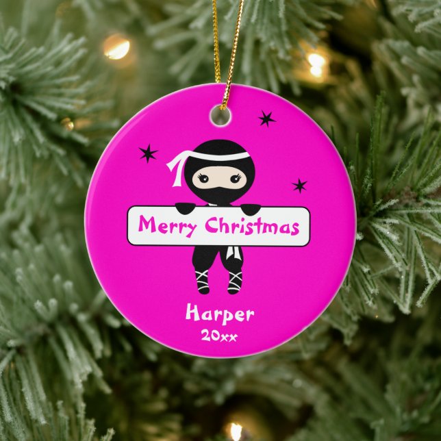 Ninja Ornament, Girls Cute Karate Kids Christmas  Ceramic Tree Decoration (Tree)