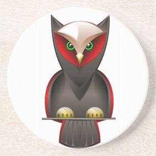 Ninja Owl in Red Green and Brown Coaster