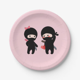 Ninja Pair, a Boy and a Girl on Pink Paper Plate