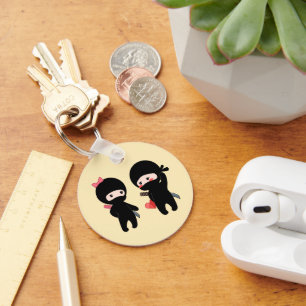 Ninja Pair, a Boy and a Girl on Yellow Key Ring