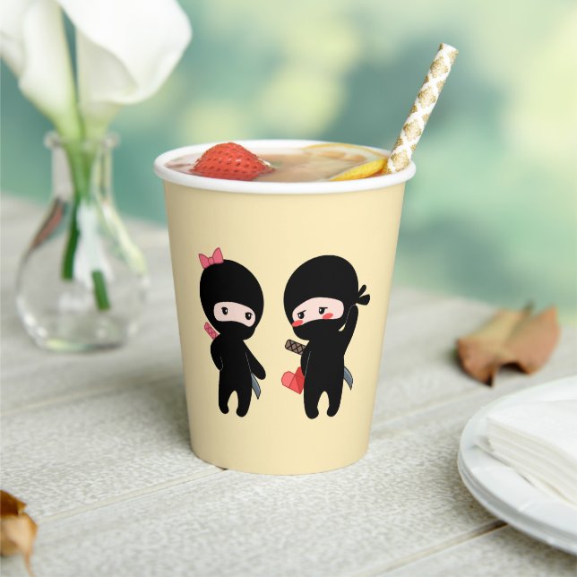 Ninja Pair, a Boy and a Girl on Yellow Paper Cups (Insitu)