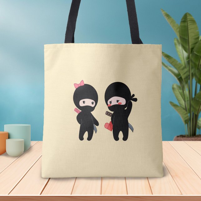 Ninja Pair, a Boy and a Girl on Yellow Tote Bag (Creator Uploaded)