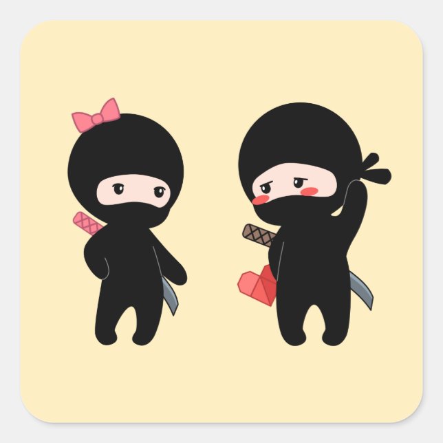 Ninja Pair, a Boy and a Girl Square Sticker (Front)