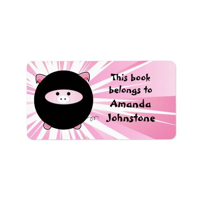 Ninja Pig on Pink Bookplate Label (Front)