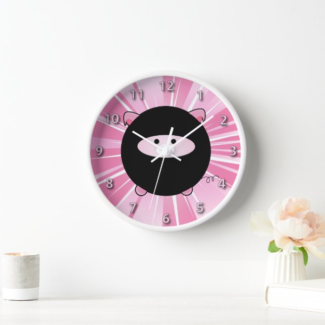 Ninja Pig on Pink Wall Clock (Home)