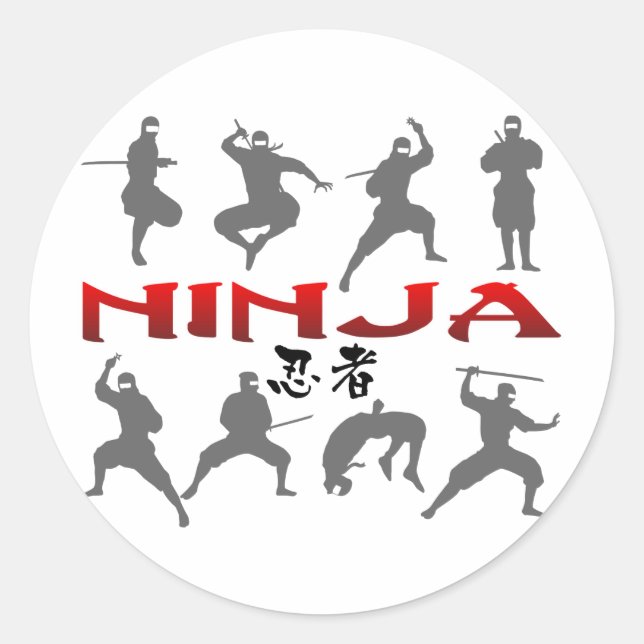 Ninja Pose Silhouette Classic Round Sticker (Front)