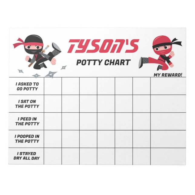 Ninja Potty Chart Personalised Name & Tasks Notepad (Front)